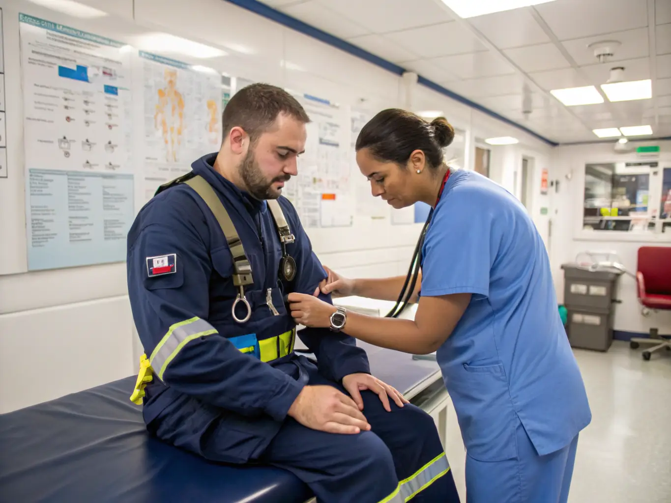 A maritime worker undergoing a medical check-up, highlighting the importance of health and safety in the maritime industry.