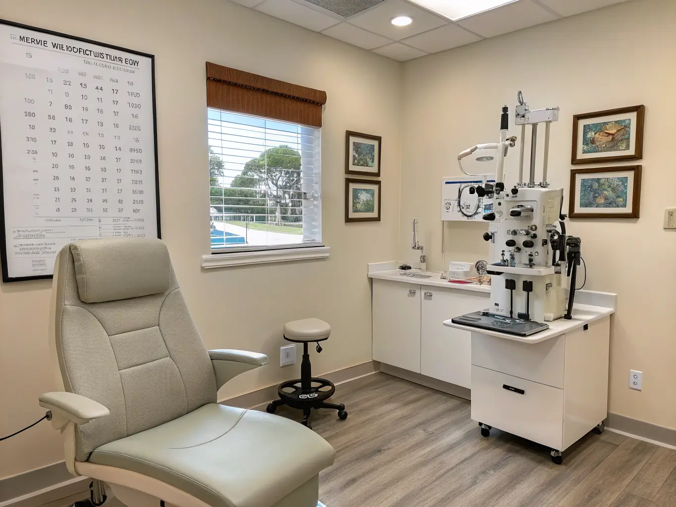 A doctor conducting a vision test on a patient, emphasizing the need for clear eyesight in offshore operations.